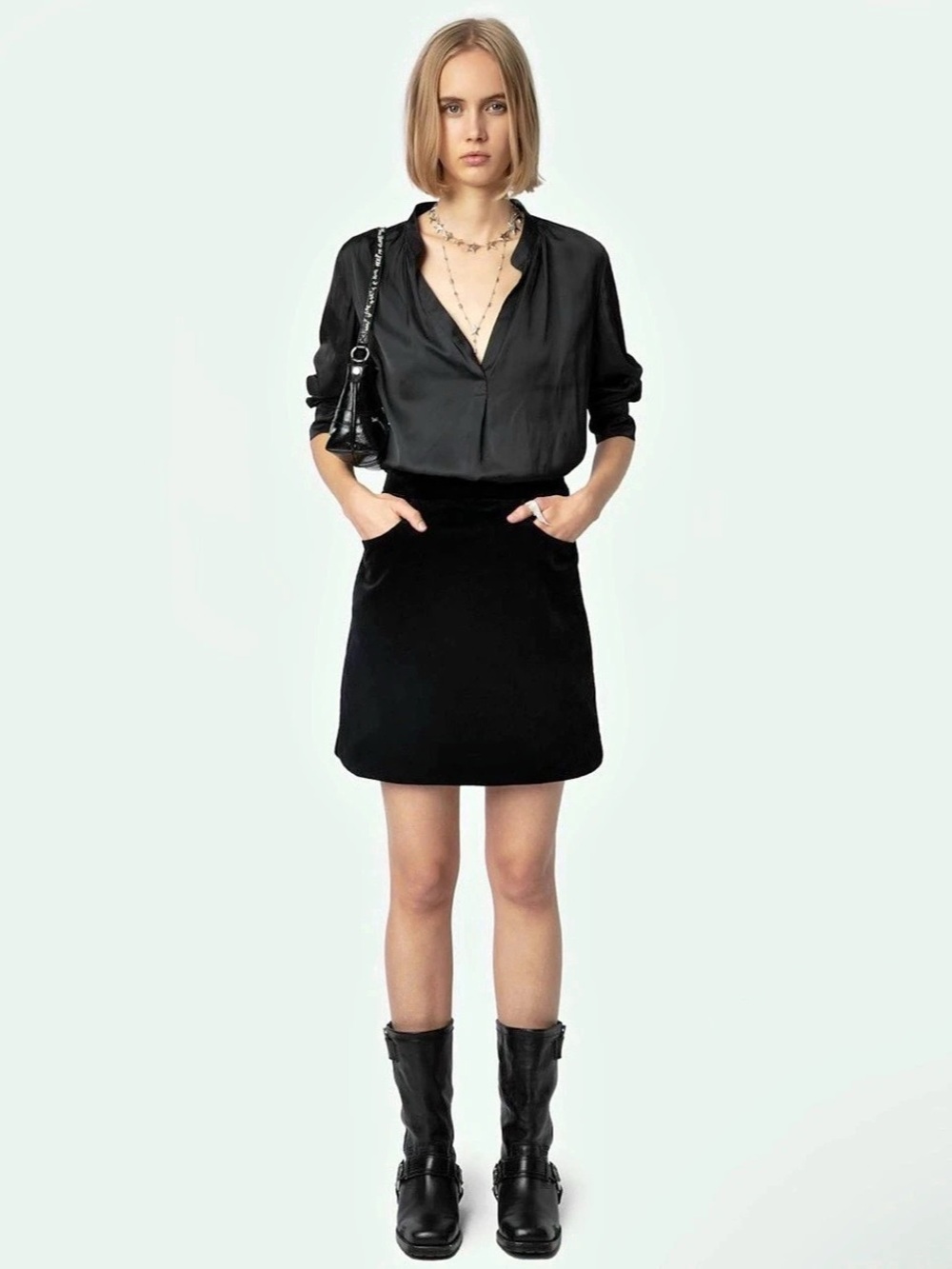 Zadig & Voltaire Jinette Black Velvet Mini Skirt NWT 34 US 2 $348